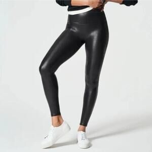 SPANX | SPANXshape™ Faux Leather Leggings Black stretch Tummy Control | Small